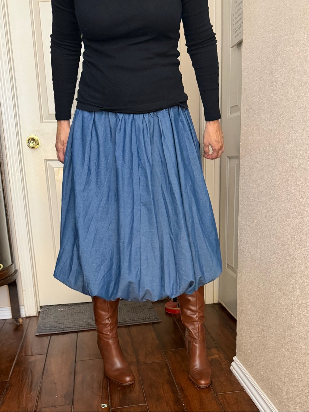 Alice Blue Blue Gathered Bubble-Hem Midi Skirt